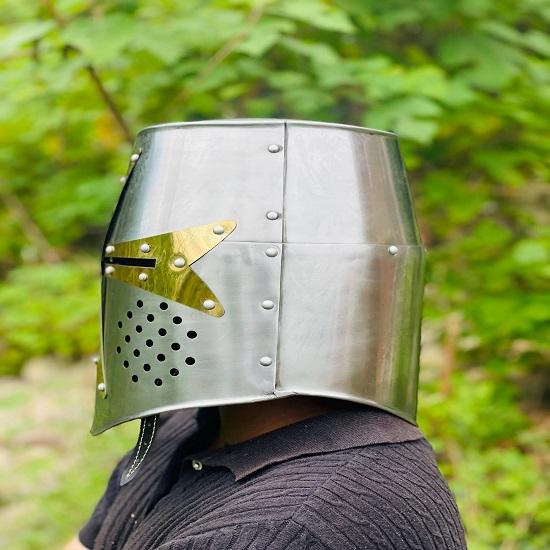 Templar Crusader Knight Helmet Medieval Great, Larp Cosplay,Handmade Steel Brass Cross Helmet, Collectible Gift