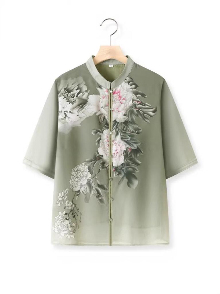 Summer Style Chiffon Cardigan for Elderly Mothers - Mid-Sleeve Chinese Design