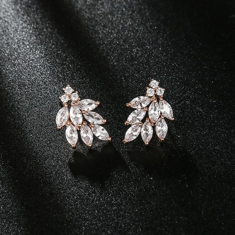 Elegant Temperament Women's Stud Earrings Copper Inlaid Zircon Bridal Earrings Wedding Photography Earrings Cross-border Trade Hot-selling Earrings