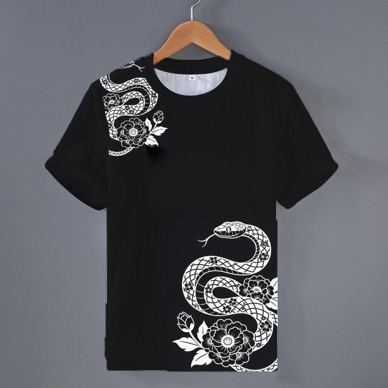 Simple Fashion Snake Pattern T Shirts For Men Classic Retro Style Men's Trendy All-Match High Street T-shirt Cool Oversized Tees