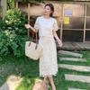 Luxury Temperament Beige Embroidery Lace 2 Piece Dress Sets Women Elegant Embroidery Crop Top and Midi Skirt Suits Outfits Female