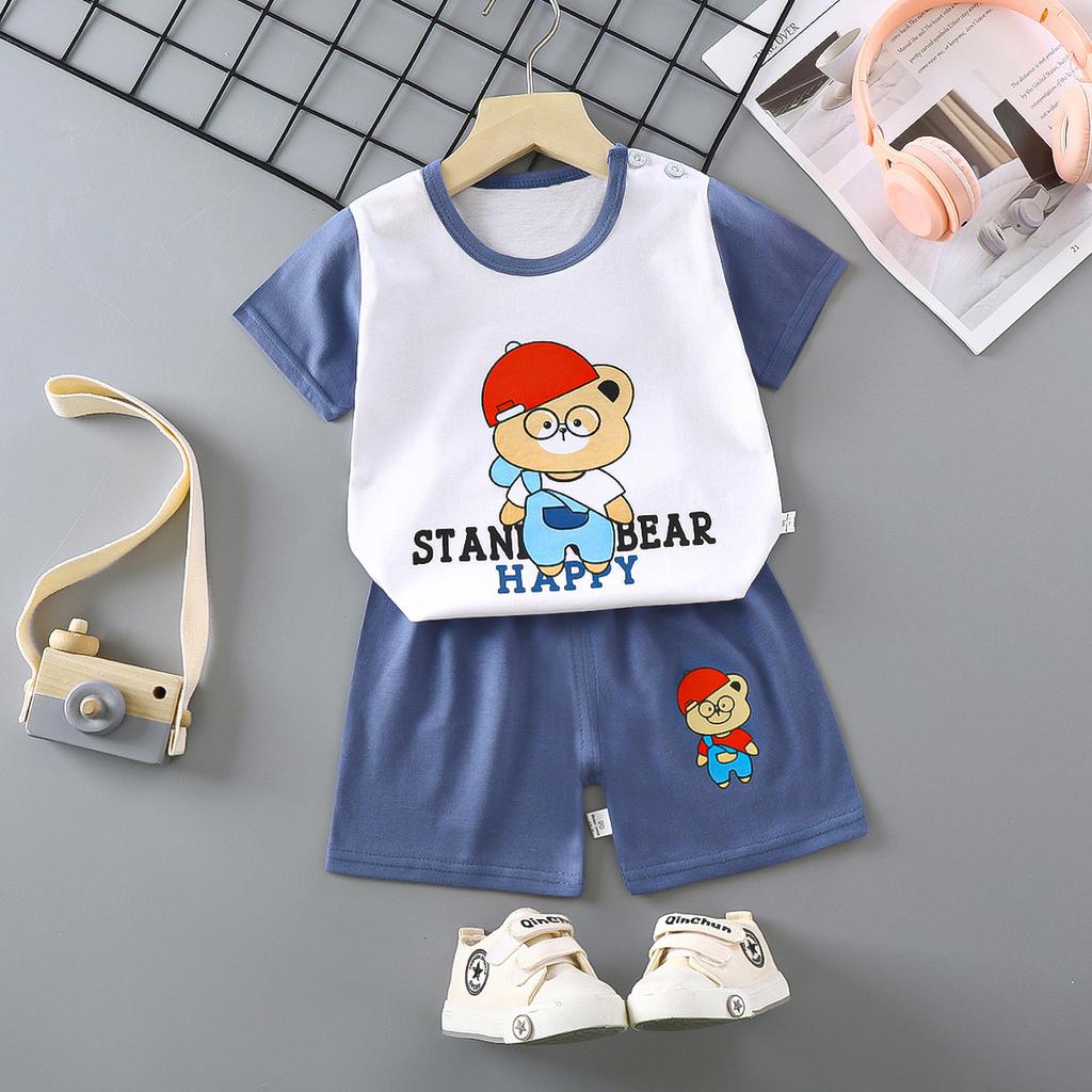 Children's Short-sleeved Suit Pure Cotton Girls Summer Clothes Boys T-shirt Baby Baby Clothes
