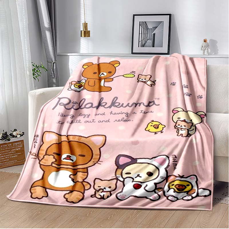 Cute Cartoon Rilakkuma Anime Throws Blanket Kids Super Soft Blankt for Sofa Travel Couch Picnic Flannel Blanket Birthday Gift