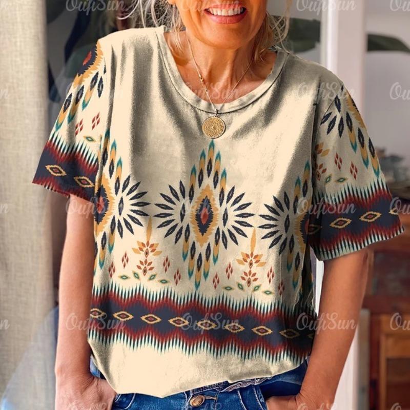 Retro Women's 3D T Shirt Ethnic Pattern Print Summer Short Sleeve Oversized Clothing Street Casual O Neck Pullover Female T-Shirts