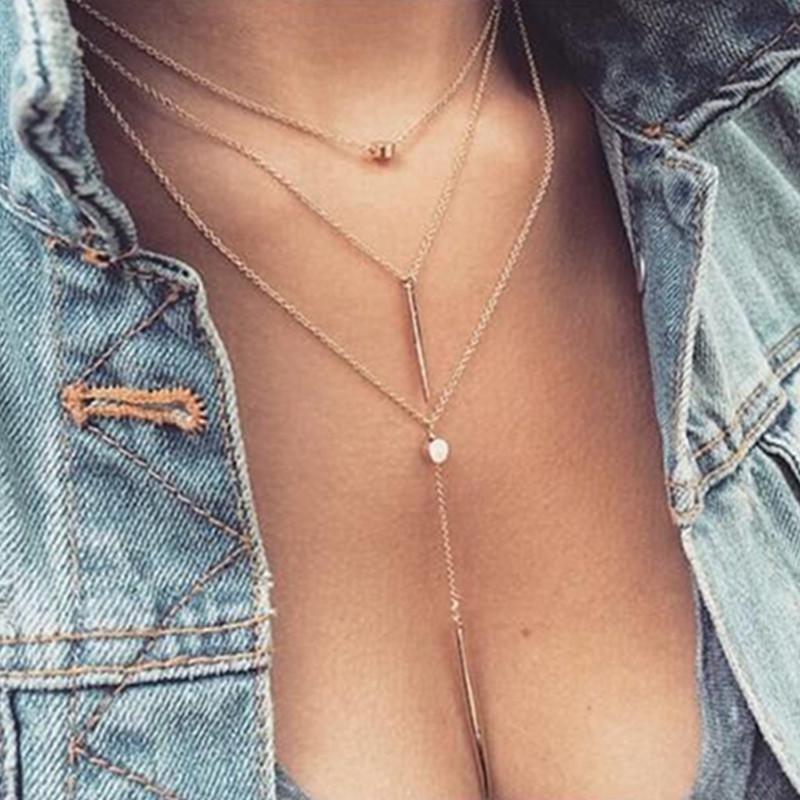 

Женщины Ожерелье Tassel кристалл подвески Multi layered Цепь Ожерелье Заявление Заявление ювелирные изделия Подарок