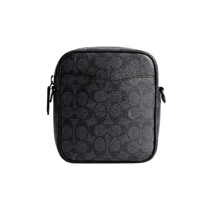 COACH Beck 15 Solid Color Logo Lock Classic Presbyopic PVC Shoulder Crossbody Bag Mini Men's Charcoal