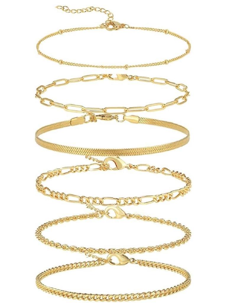 European & American Retro Cuban Link Anklet Set - 5 Pieces