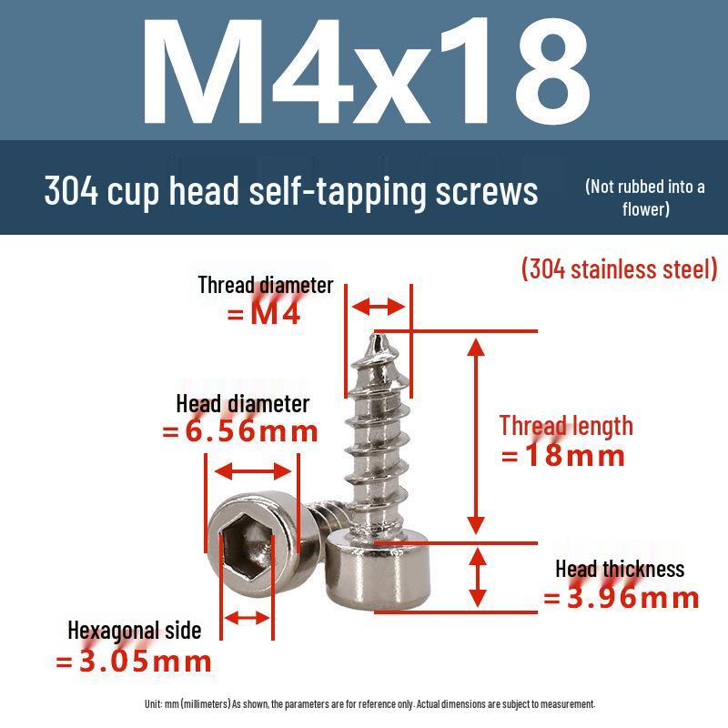 304 Pan Head Self-Tapping Coarse Thread Screw M1.7-M6 with Hex Socket