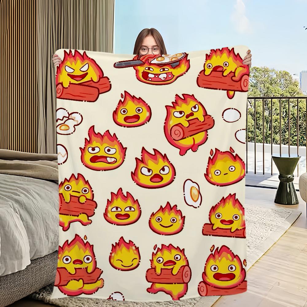 Anime film comfort warm soft plush blanket for sofa living room h-Howl's office bedroom travel Flannel gift m-Moving c-Castle