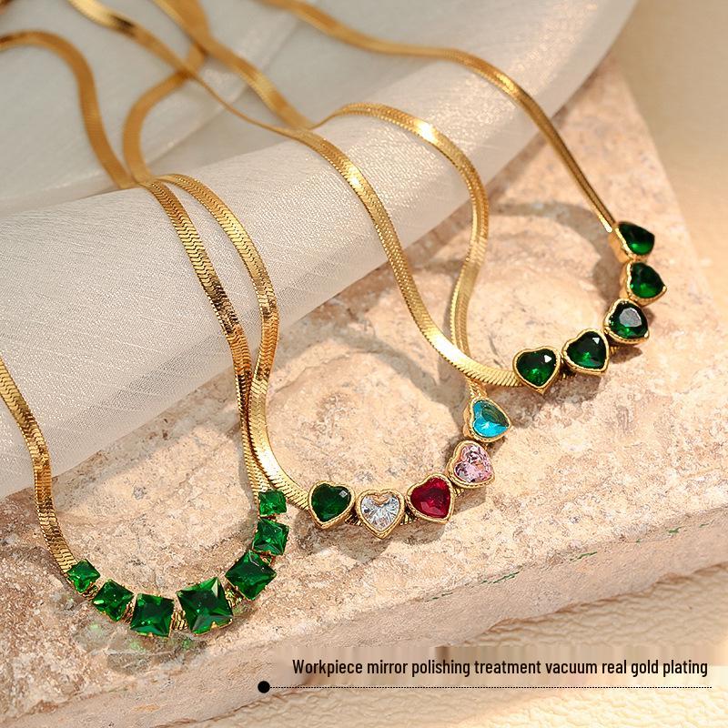 Colorful Zircon Heart Necklace - Elegant Temperament Design, Non-fading Clavicle Chain for Women