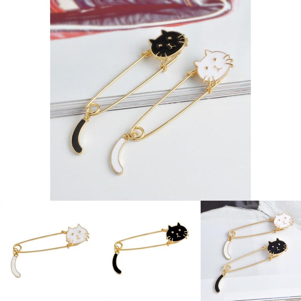 Playful Fashionable And Alloy Brooches With Cute White Cat And Black Cat Styles For Personalization Unique