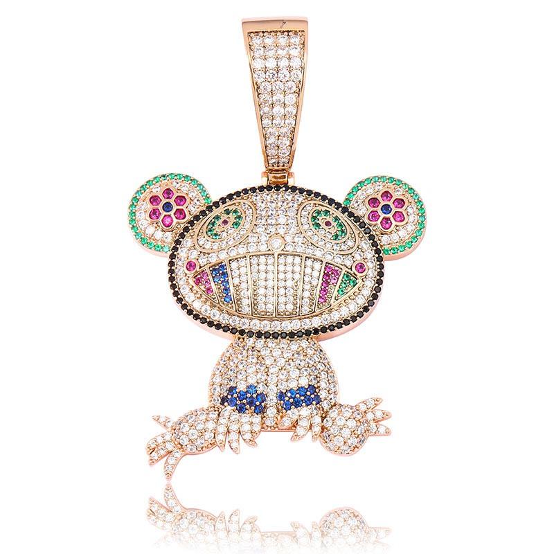 Cute Cartoon Character Pendant Necklace Full Zircon Hip Hop Trendy Jewelry Gold Plated