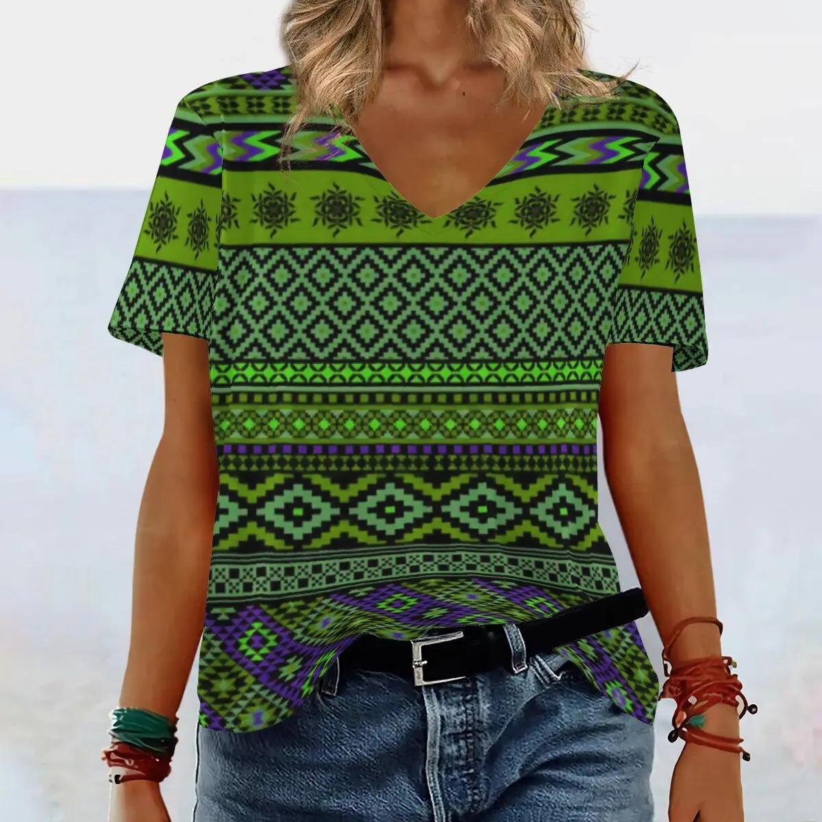 

Летняя новая женская одежда, приталенная, свободная, 3D, женская футболка с коротким рукавом в этническом стиле 5XL