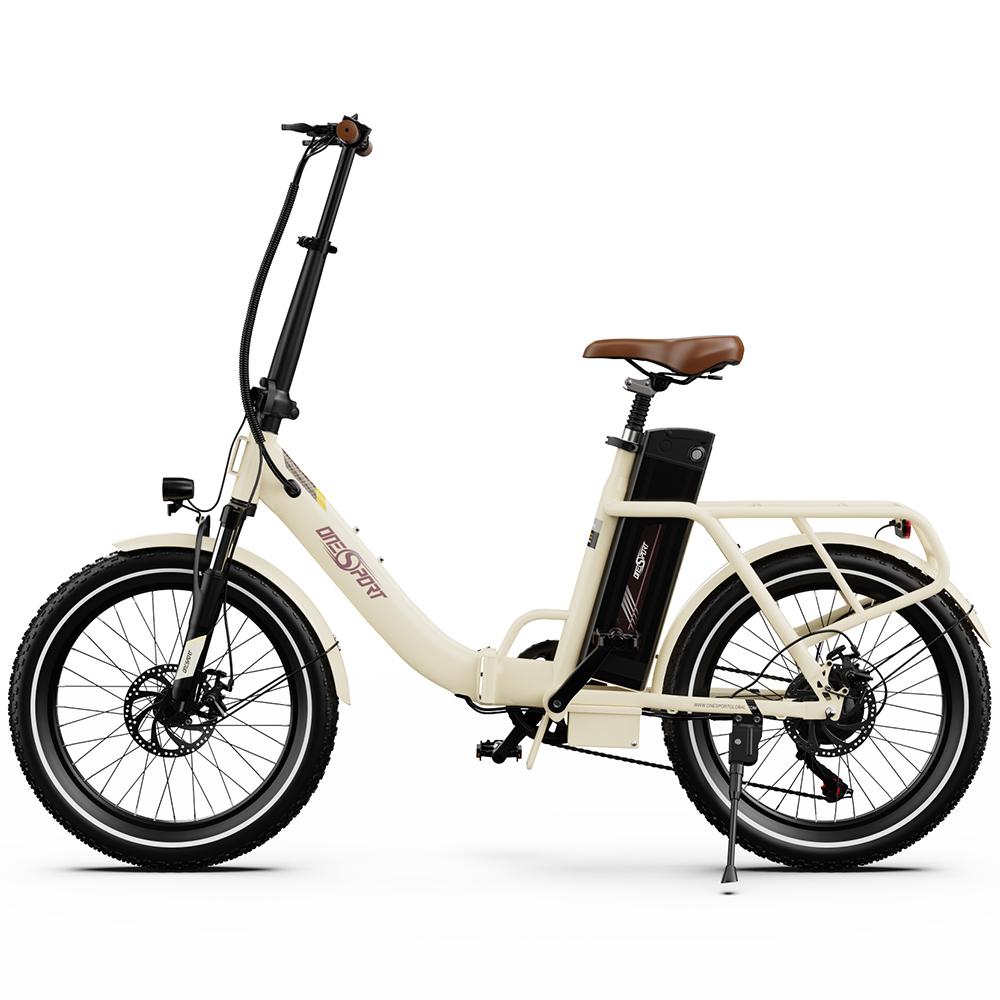 Rower Elektryczny Składany Onesport 20" Silnik 250W Wyświetlacz LCD 48V 17AH Obsługa Bluetooth Prędkość Maksymalna 25 km/h 7 Biegów Beżowy OT16