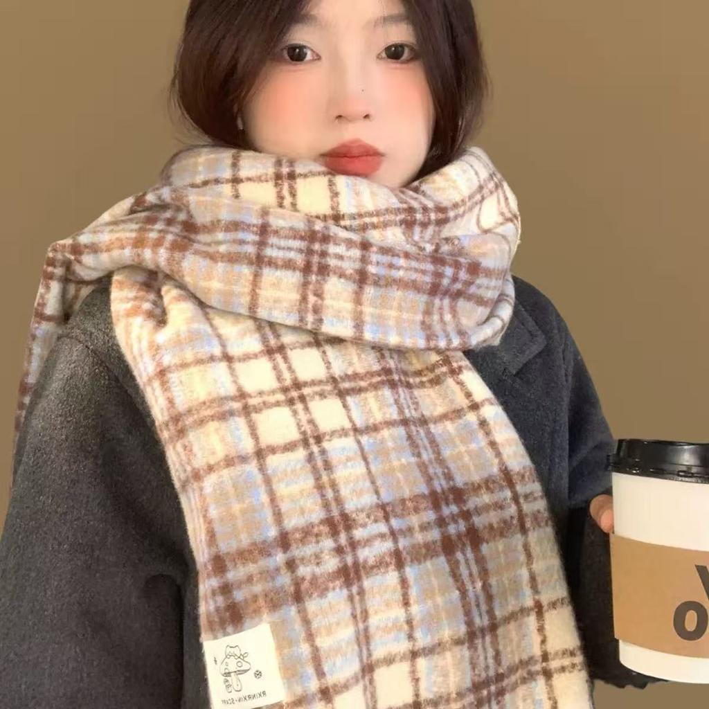 Korean autumn and winter atmosphere, retro imitation cashmere scarf, female student versatile plaid scarf, cold-proof and warm shawl