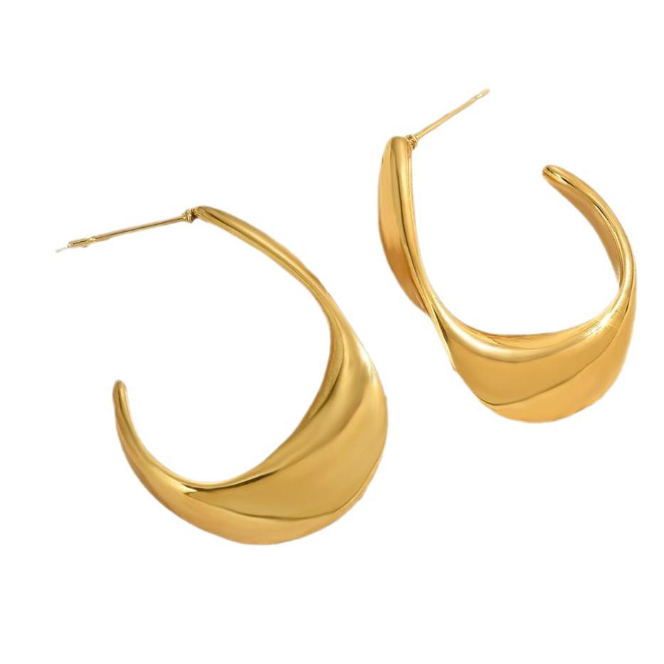 18K Gold Polished Stainless Steel C-shaped Vintage Earrings