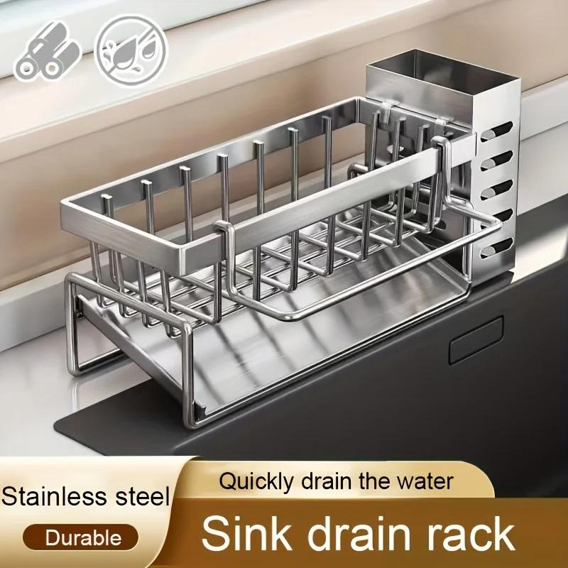 Kitchen Sink Drain Rack Organizer Kitchen Multifunctional Stainless Steel Drain Rack for Sponge Cleanser Organizer