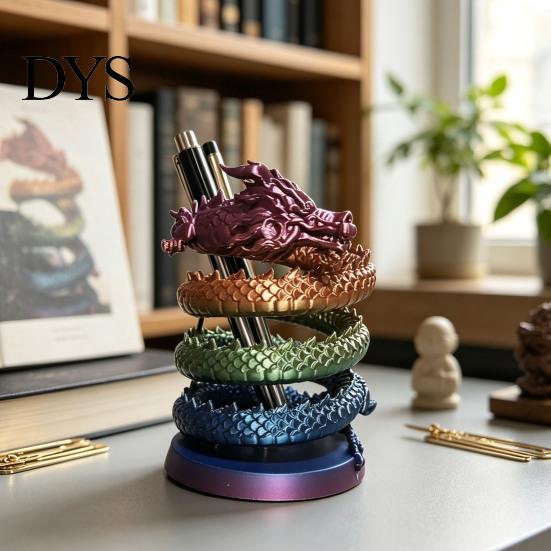 Decorative Pen Cup for Study Coiled Dragon Holder, Chinese Style Pencil Cool Gaming Desk Decor Organizer, Stationery Storage Container Office