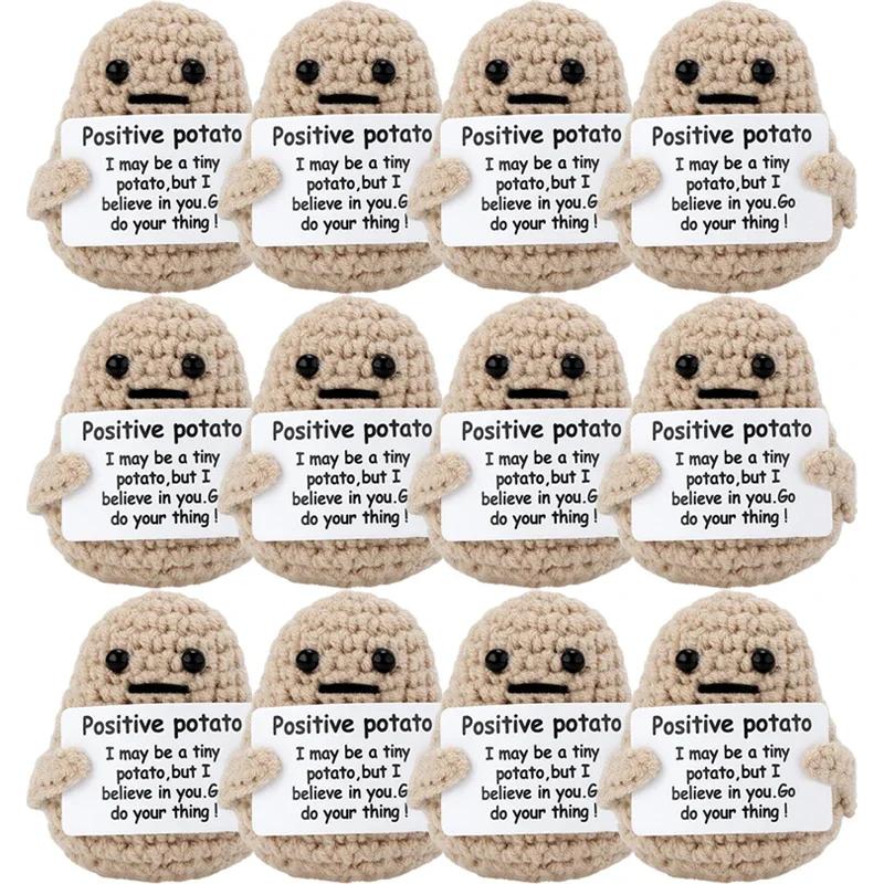 New Positive Energy Potatoes Hug Pocket Doll with Card Handmade Plush Wool Knitting Dolls Christmas Party Gifts Room Home Decor