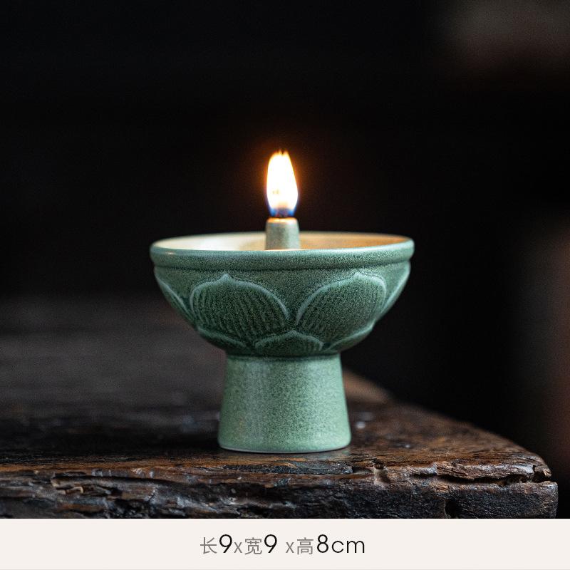 New Chinese ceramic decoration "Retro celadon oil lamp candlestick" for Buddha lamp butter lamp household Buddha front permanent