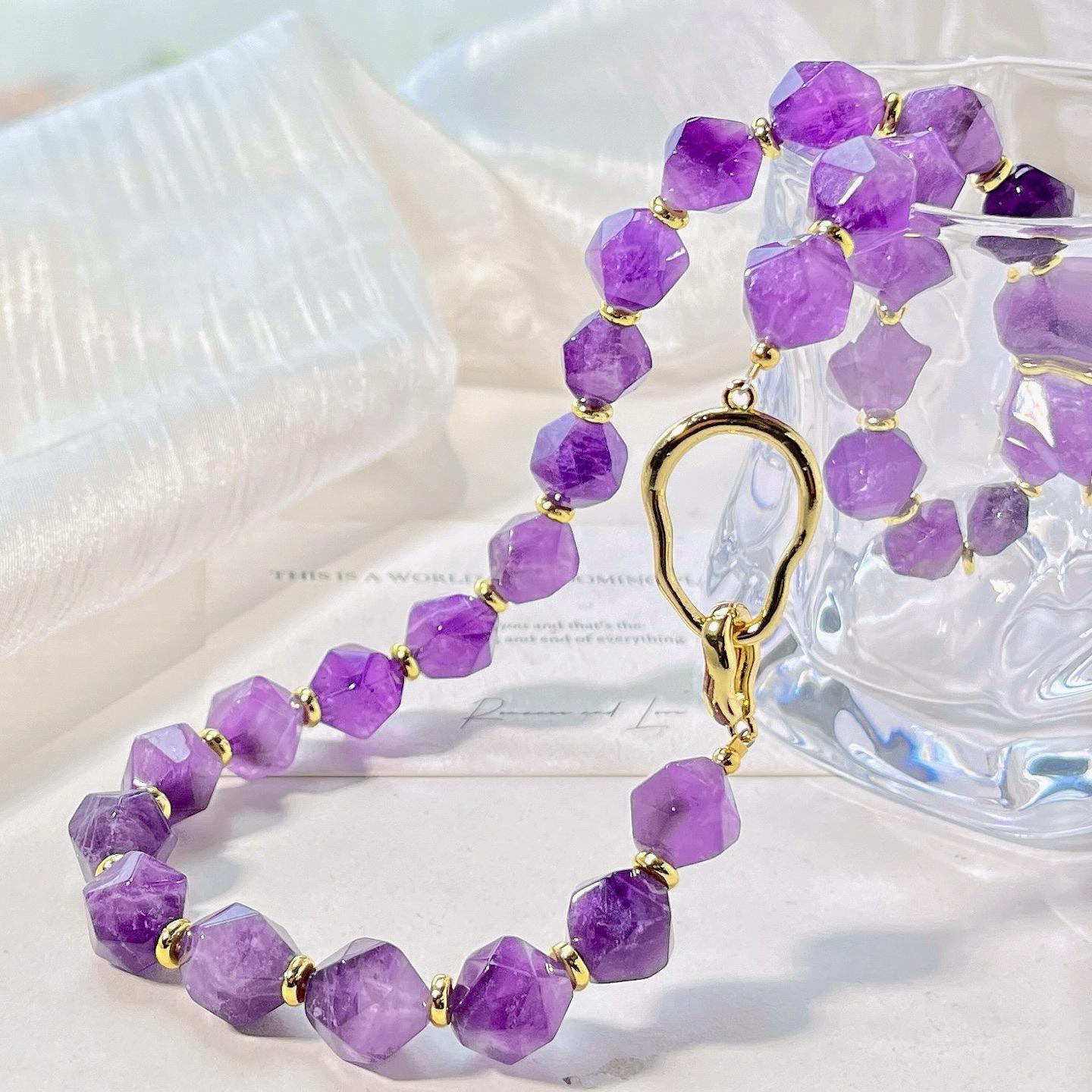 12Mm Retro High Quality Natural Amethyst Design Necklace Collarbone Chain