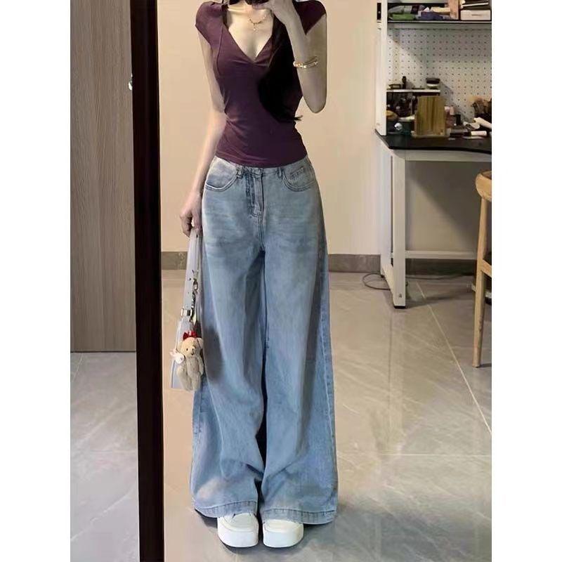 

Women s Retro Wide-Leg Jeans, Winter Plus Velvet, High-Waist, Slimming, Floor-Length Small