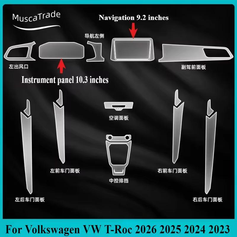 Für VW T-Roc 2025 2024 PPF Schutzfolie Zubehör Innen transparentes TPU GPS Navigation Schalttafel Mittelkonsolen Aufkleber