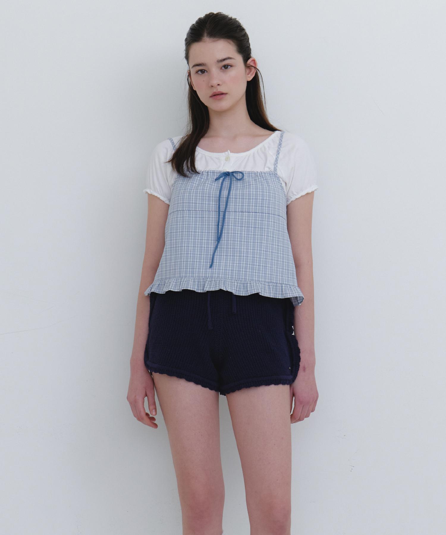 Retera Ribbon Sleeveless Blouse_2Color Check Blue/Free