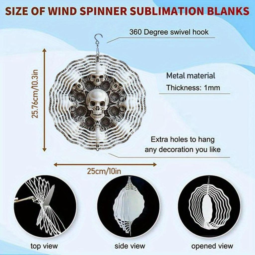 Large 3D Metal Skull Wind Chime – Artistic Kinetic Garden Decor with Swirl Design, Reflective Outdoor Ornament for Patioeco