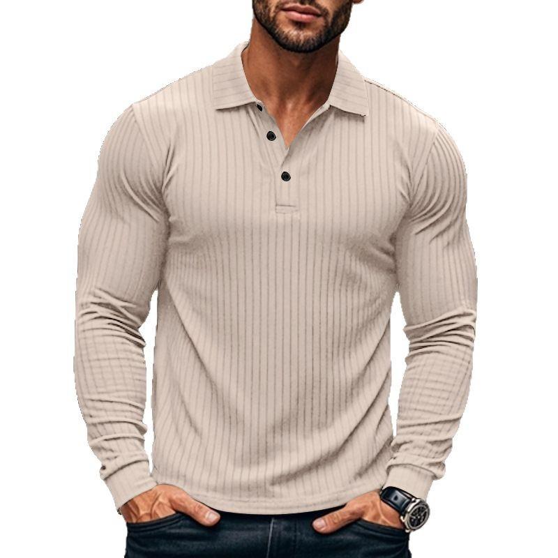 Men's Casual Lapel Polo Shirt Men's T-shirt Slim Spring and Autumn Long Sleeve Base Shirt