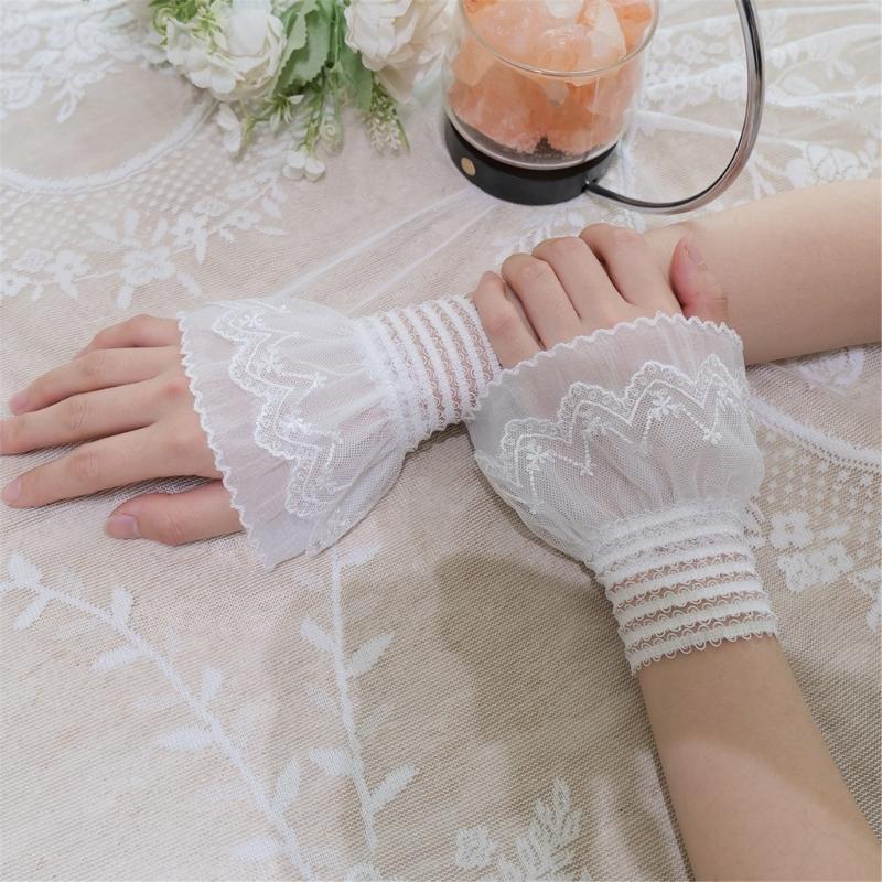 Lace Ruffle Cuff Sleeves for Bride Women Wrist Cuffs Detachable Faux Sleeves Sweater Elastic Cuffs Decorative Handwear