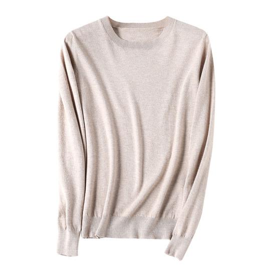 Women Sweater Round Neck Long Sleeve Ribbed Trim Knitting Tops Solid Color Warm Pullover Tops Knitwear