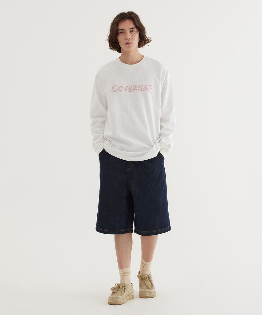 COVERNAT Slub Sketch Logo Graphic Long Sleeve White