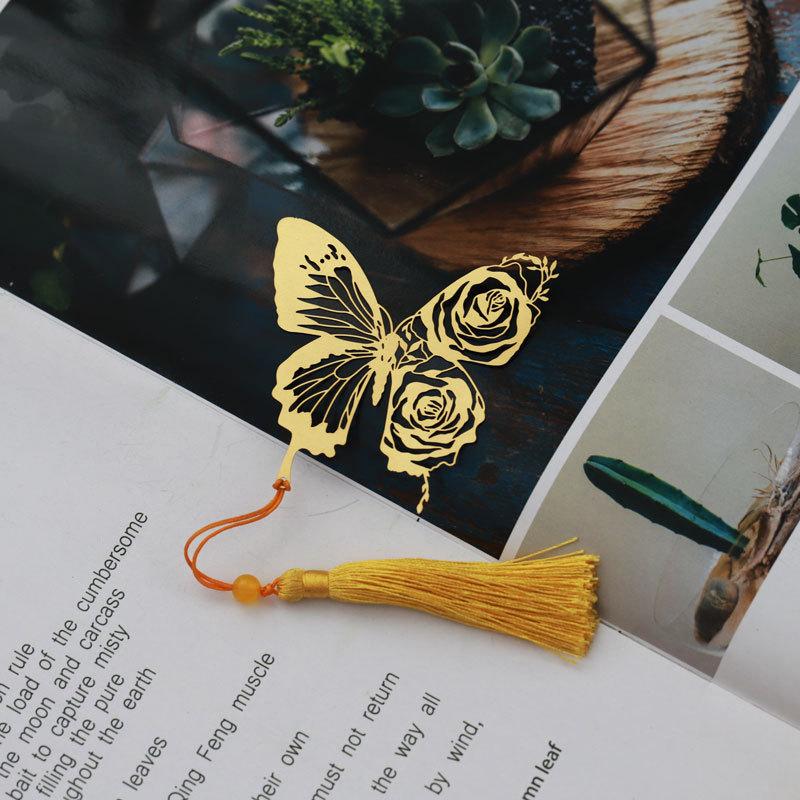 1Pc Vintage Butterfly Rose Ribbons Tassel Pendant Office Book Marker Supply School Creative Student Stationery Metal Bookmark