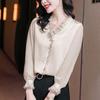 2025 Black Chiffon V-Neck Blouse: Women's Long Sleeve Loose Spring Shirt