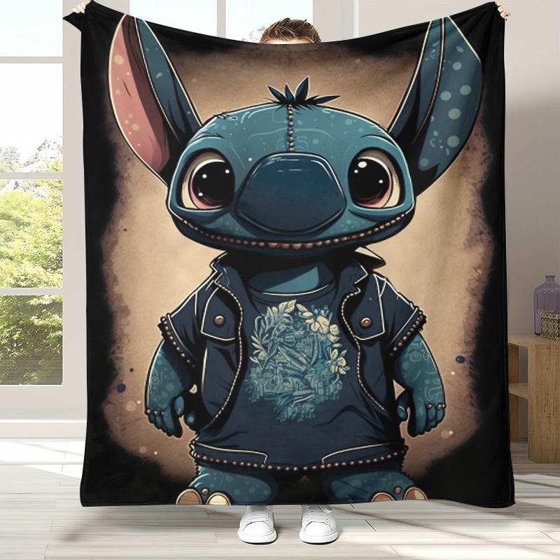 

Kawaii S-Stitch Cartoon Flannel Blanket,Ultra Soft Warm Plush Throw for Home Bedroom Bed Sofa Cover Camping Picnic gift kids 75x90cm