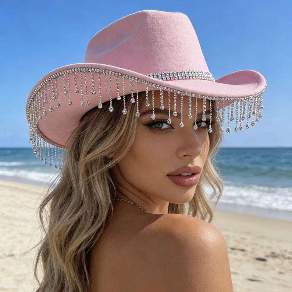 Tassel Felt Fashion Western Cowboy Hat Fashion Summer Versatile Hat Hepburn Party French Top Hat