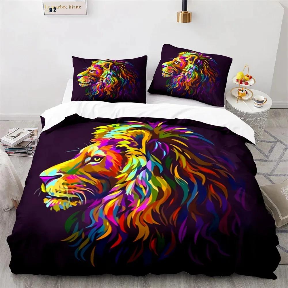 Lion Duvet Cover Set 3D Print Wild Animals with Glasses King Queen Size for Adults Teens Bedding Set Polyester Comforter Cover