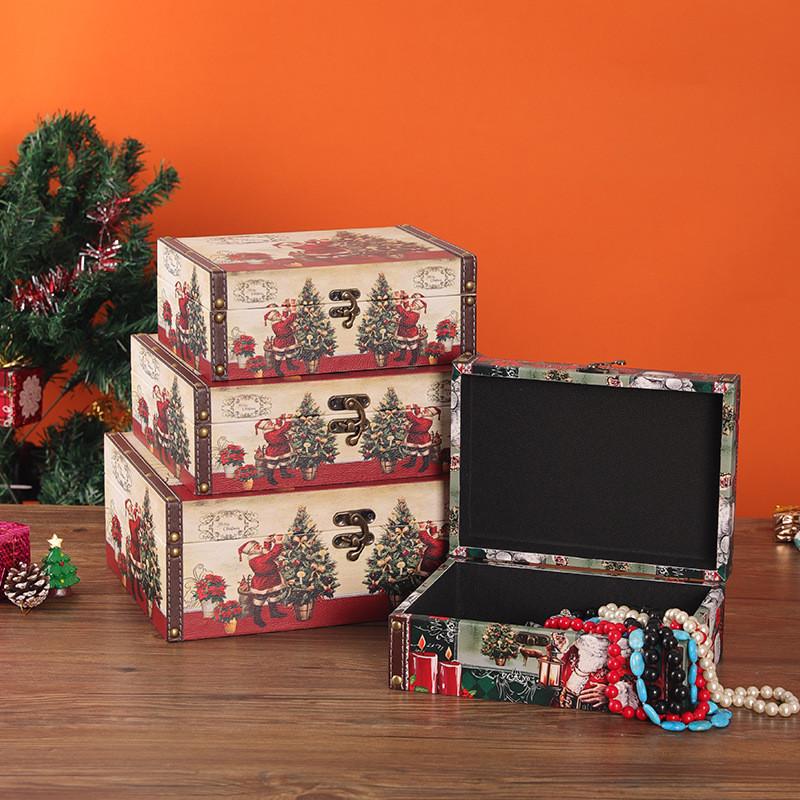 Weihnachts Holz Leder Aufbewahrungsbox mit Deckel für Heimorganisation und Feiertagsdekoration