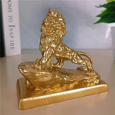 Golden Chinese Lions Statues Sculptures Animals Dragon Figurines Ornaments Resin Craft Feng Shui Home Office Decoration