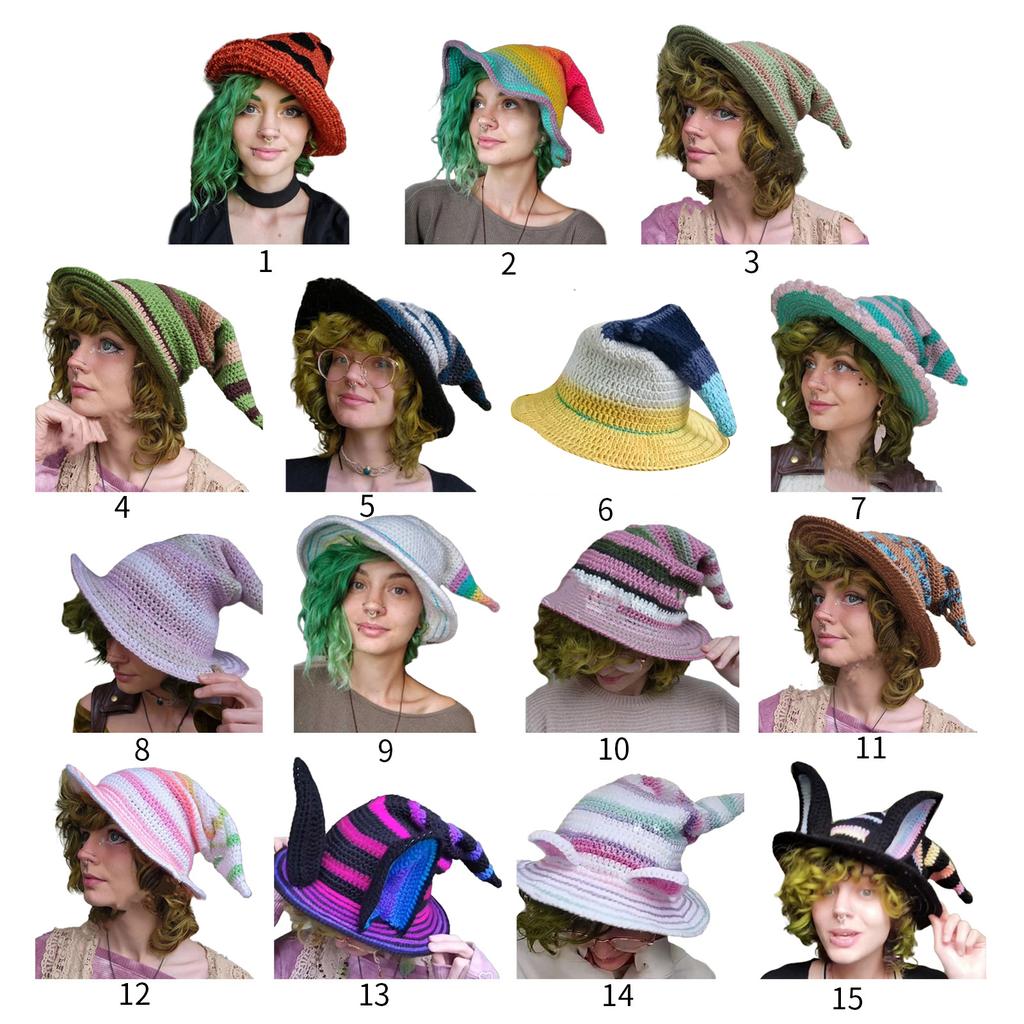 Knitting Witch Hat Costume for Women Men Teenagers for Party Decorations Crocheted Wizard Cap