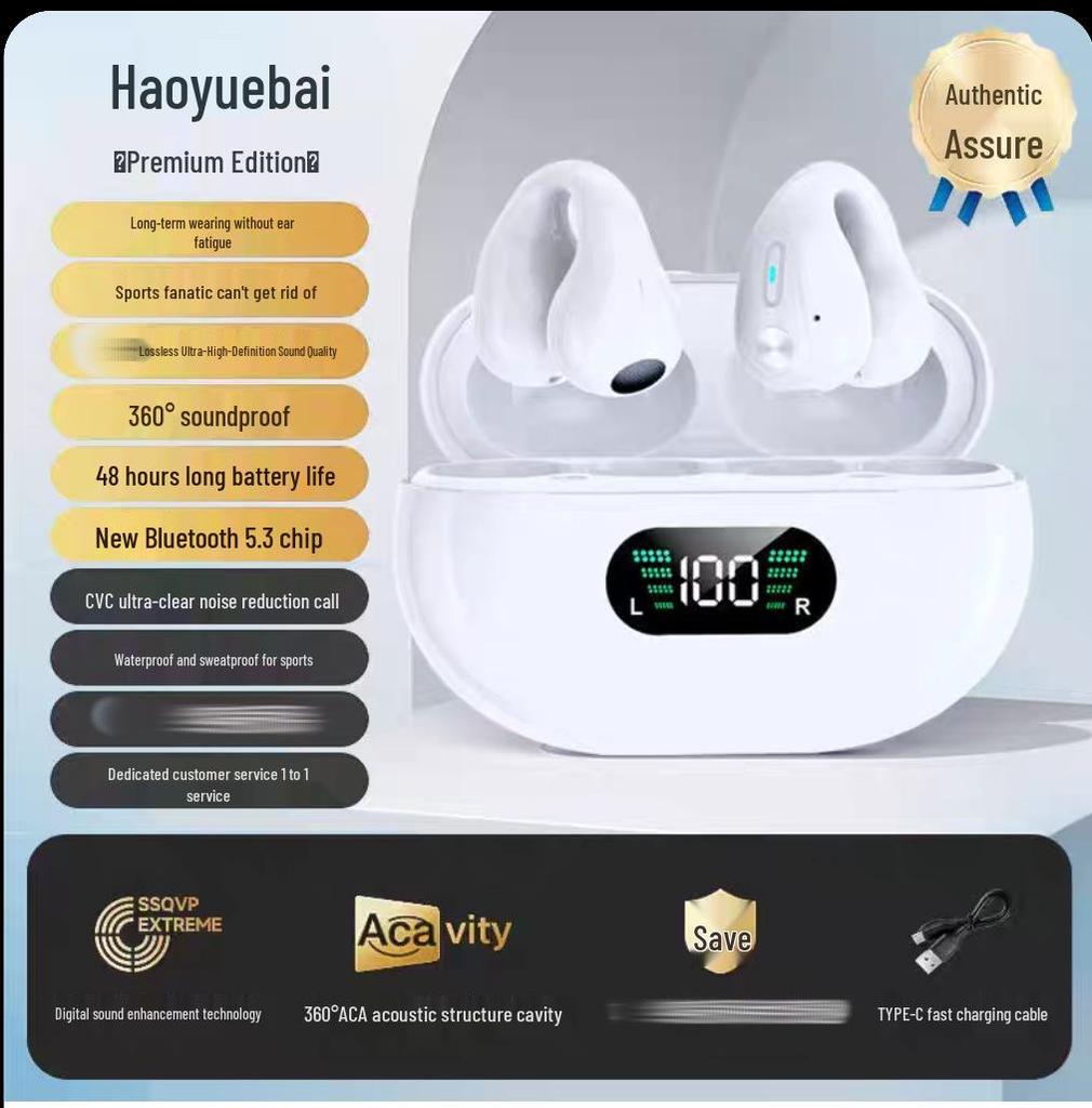 Q80 Bone Conduction Clip-on Bluetooth Earbuds - HD Display, Long Battery Life, Comfortable Fit, High-Quality Sound.