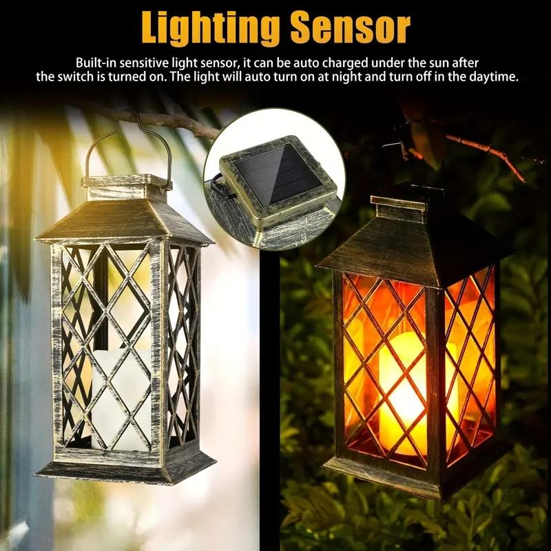 Solar Powered Outdoor Waterproof Courtyard Lights Hollowed Out Candle Holders Pendant Lights Retro Candles for Garden Lawn Patio