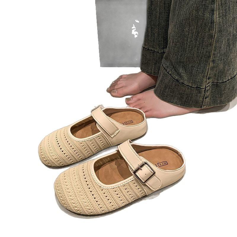 Women wear soft bottom spring new one-pedal bag head half slippers with skirt slippers