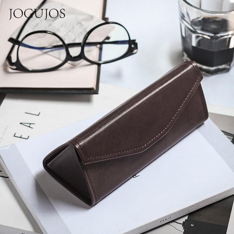 JOGUJOS Genuine Leather Glasses Case Retro Sunglasses Sunglasses Universal Cowhide Glasses Bag Portable Anti-pressure Glasses Case
