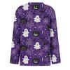 Women's Long Sleeve Halloween Print Top Round Neck Casual Pullover Shirt with Split Hem Lightweight Fabric for Seasonal Wear