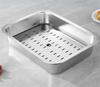 Deep Rectangle Plate Basin with Hole Rack Pallet Stainless Steel Bbq Food Plate with Grid Mesh Dessert Dinner Restaurant Trays