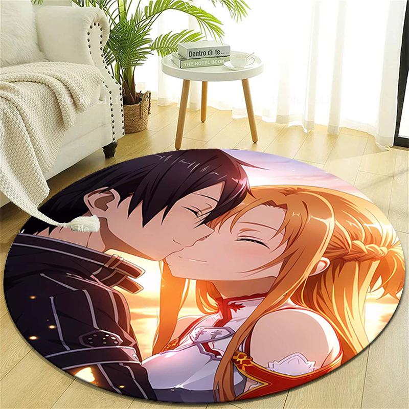 1pc Sword Art Online2 Design Printed Area Round Carpet for Bedroom Living Room Home Decor Rugs Mat Non Slip Mat Rug for Bedside
