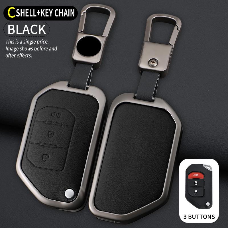 Interior Mouldings Car Flip Key Case Cover Shell Fob For Jeep Gladiator JT Sahara JLU Wrangler JL Rubicon 2018 2019 Alloy Leathe