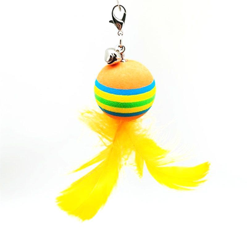 Funny Pet Cat Teaser Stick Colorful Stripes Feathers Ball Replacement Head Accessories With Bell